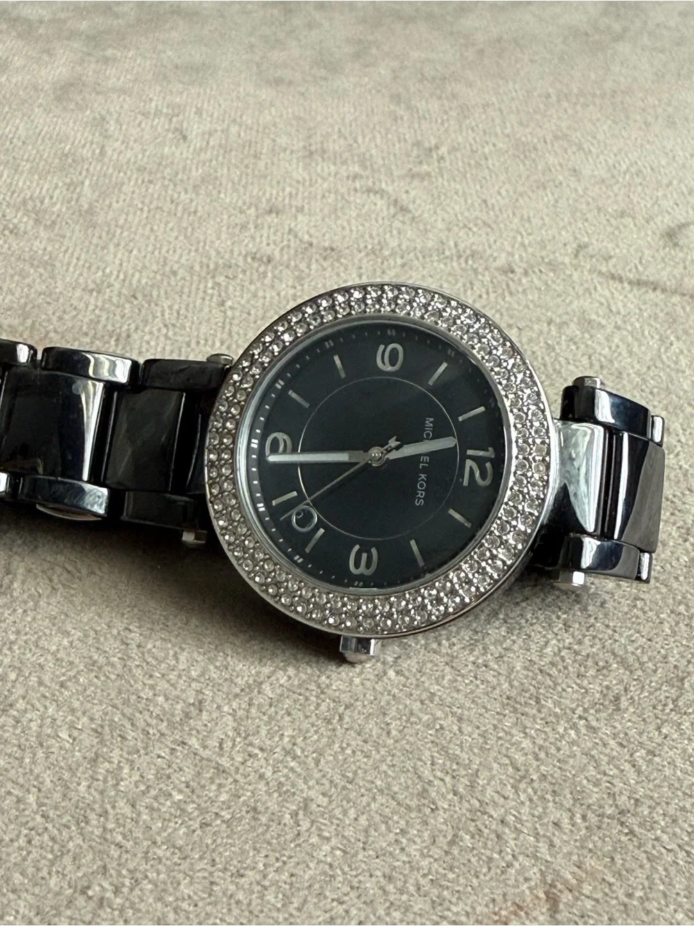 Michael Kors Black Dial Silver Crystal Bezel Bracelet Watch